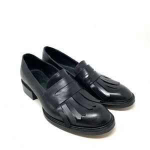 Sarah Chofakian Moma Black Leather Fringe Loafers Size 35 / US 6
